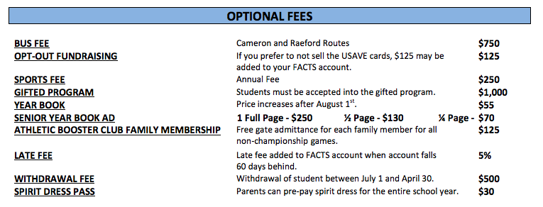 Screenshot from Fayetteville Christian School Tuition & Feed 2016/2017. 